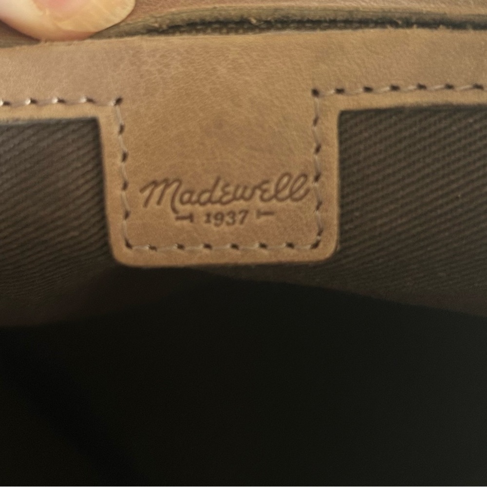 Madewell Black Stripe Brown Leather Medium Tote Crossbody Purse Preppy Old Money - Picture 10 of 11